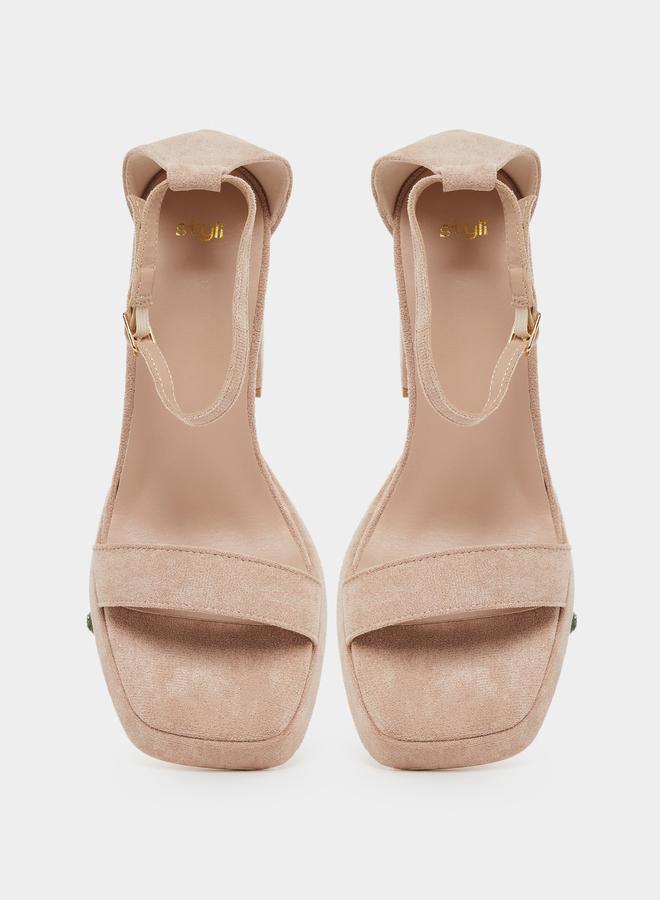 Styli Beige Ankle Strap Platform High Heel Sandals - Image 5